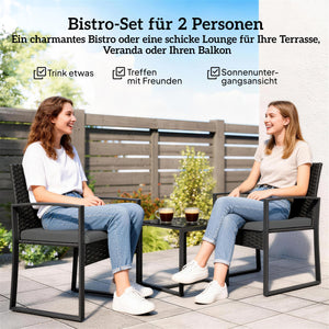 Gartenmöbel Set Rattan 3-teilig mit Stühlen und Tisch dunkelgrau