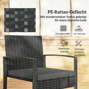 Gartenmöbel Set Rattan 3-teilig mit Stühlen und Tisch dunkelgrau