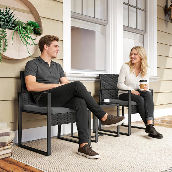 Gartenmöbel Set Rattan 3-teilig mit Stühlen und Tisch dunkelgrau