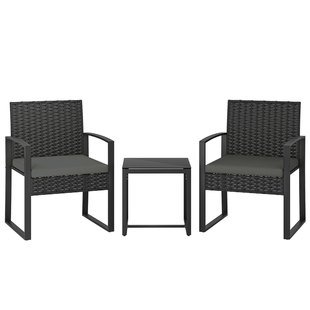 Gartenmöbel Set Rattan 3-teilig mit Stühlen und Tisch dunkelgrau