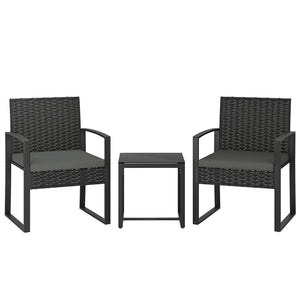 Gartenmöbel Set Rattan 3-teilig mit Stühlen und Tisch dunkelgrau