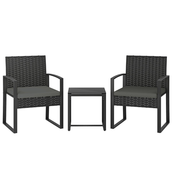 Gartenmöbel Set Rattan 3-teilig mit Stühlen und Tisch dunkelgrau