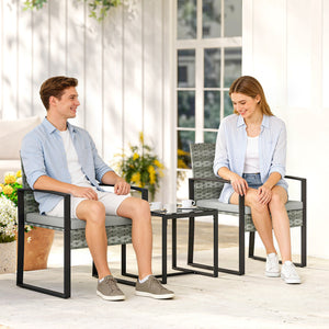 Gartenmöbel Set Rattan 3-teilig mit Tisch und Stühlen hellgrau