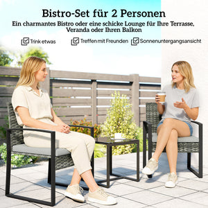 Gartenmöbel Set Rattan 3-teilig mit Tisch und Stühlen hellgrau