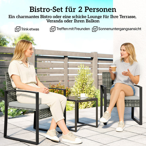 Gartenmöbel Set Rattan 3-teilig mit Tisch und Stühlen hellgrau