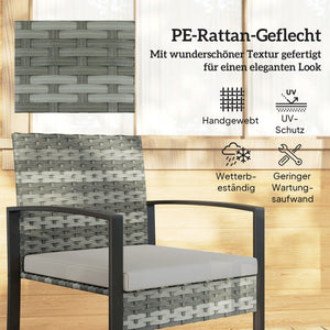 Gartenmöbel Set Rattan 3-teilig mit Tisch und Stühlen hellgrau