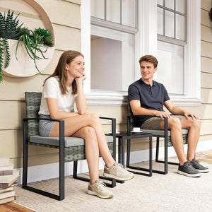 Gartenmöbel Set Rattan 3-teilig mit Tisch und Stühlen hellgrau