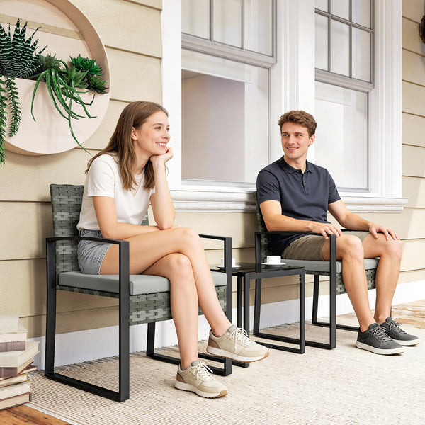 Gartenmöbel Set Rattan 3-teilig mit Tisch und Stühlen hellgrau