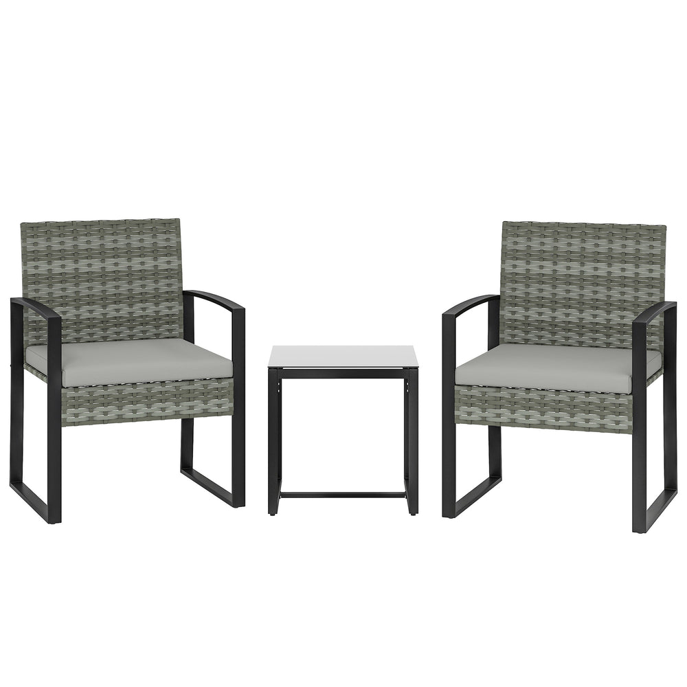 Gartenmöbel Set Rattan 3-teilig mit Tisch und Stühlen hellgrau