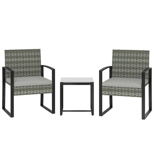 Gartenmöbel Set Rattan 3-teilig mit Tisch und Stühlen hellgrau