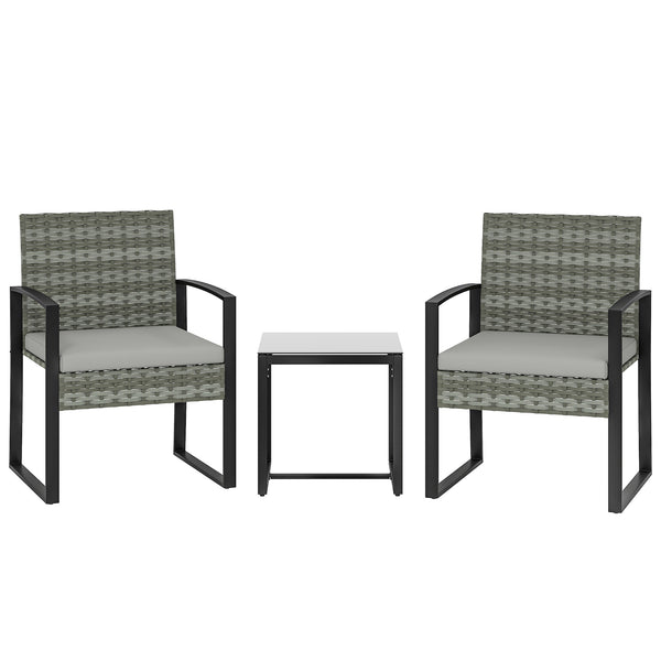Gartenmöbel Set Rattan 3-teilig mit Tisch und Stühlen hellgrau