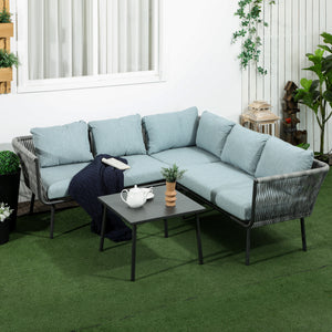 Gartenmöbel Set Rattan für 4 Personen mit Kissen Aluminium grau