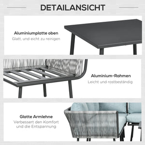 Gartenmöbel Set Rattan für 4 Personen mit Kissen Aluminium grau