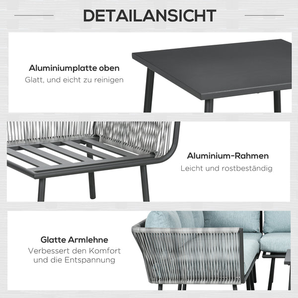 Gartenmöbel Set Rattan für 4 Personen mit Kissen Aluminium grau