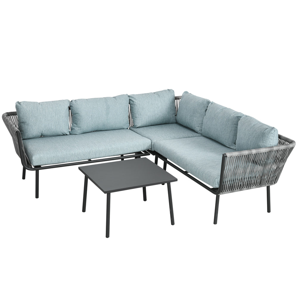 Gartenmöbel Set Rattan für 4 Personen mit Kissen Aluminium grau