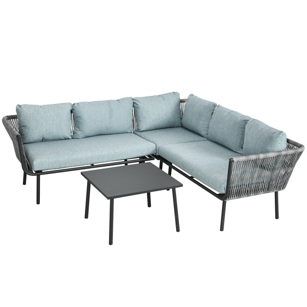Gartenmöbel Set Rattan für 4 Personen mit Kissen Aluminium grau