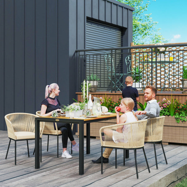 Gartenmöbel Set Rattan mit 4 Stühlen 1 Tisch und Kissen für Terrasse