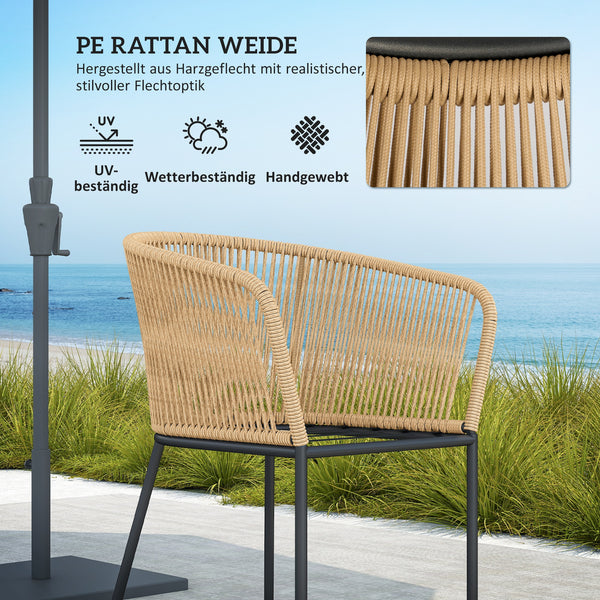 Gartenmöbel Set Rattan mit 4 Stühlen 1 Tisch und Kissen für Terrasse