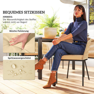 Gartenmöbel Set Rattan mit 4 Stühlen 1 Tisch und Kissen für Terrasse