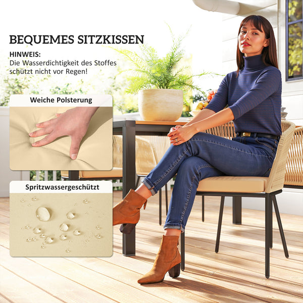 Gartenmöbel Set Rattan mit 4 Stühlen 1 Tisch und Kissen für Terrasse