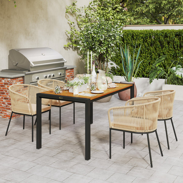 Gartenmöbel Set Rattan mit 4 Stühlen 1 Tisch und Kissen für Terrasse
