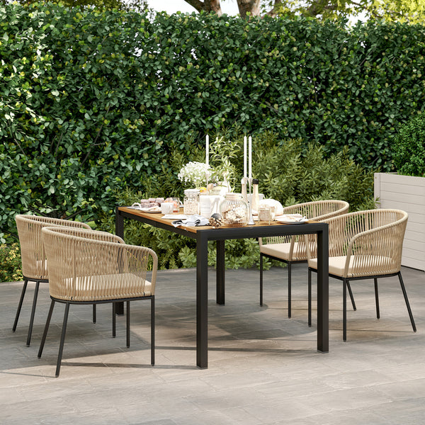 Gartenmöbel Set Rattan mit 4 Stühlen 1 Tisch und Kissen für Terrasse