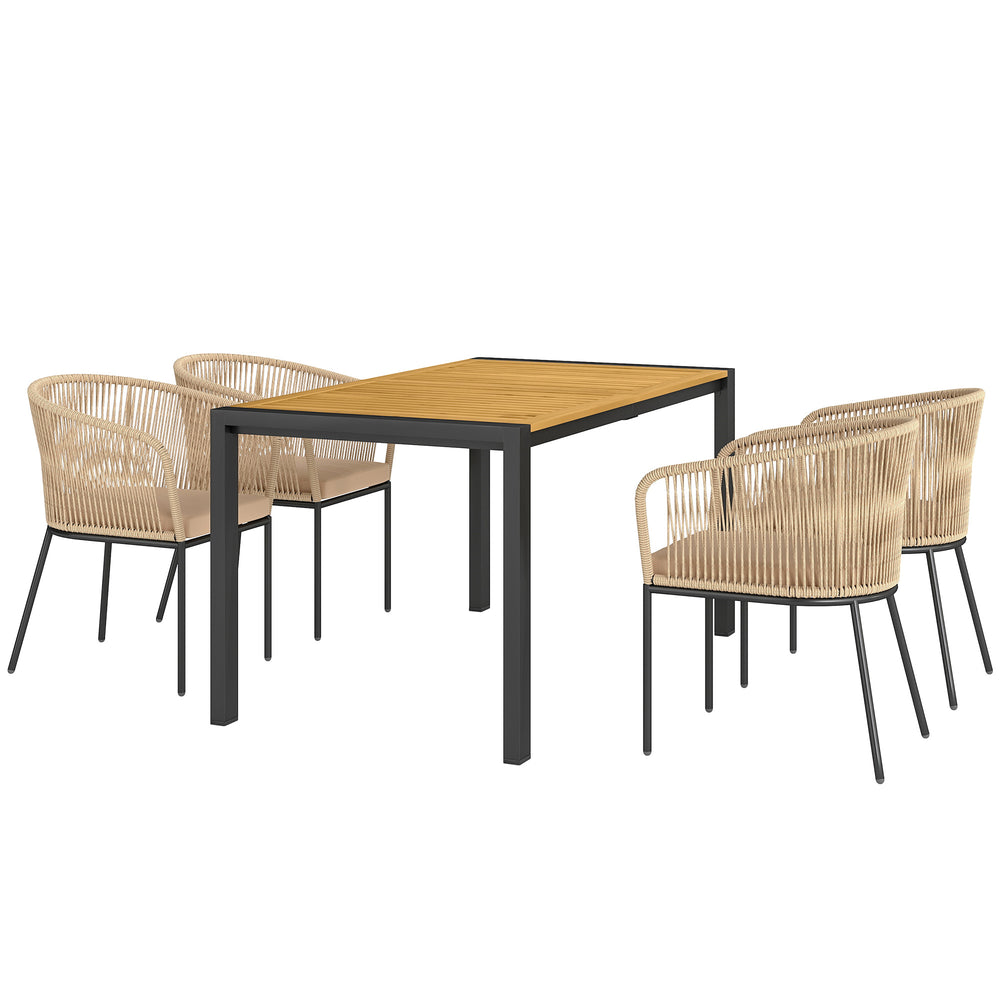 Gartenmöbel Set Rattan mit 4 Stühlen 1 Tisch und Kissen für Terrasse