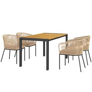 Gartenmöbel Set Rattan mit 4 Stühlen 1 Tisch und Kissen für Terrasse