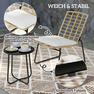Gartenmöbel Set Rattan mit 2 Stühlen 1 Tisch und Sitzkissen beige braun
