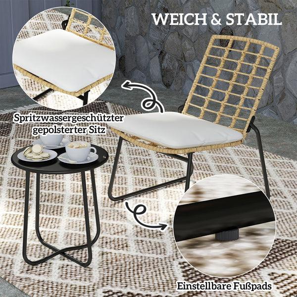 Gartenmöbel Set Rattan mit 2 Stühlen 1 Tisch und Sitzkissen beige braun