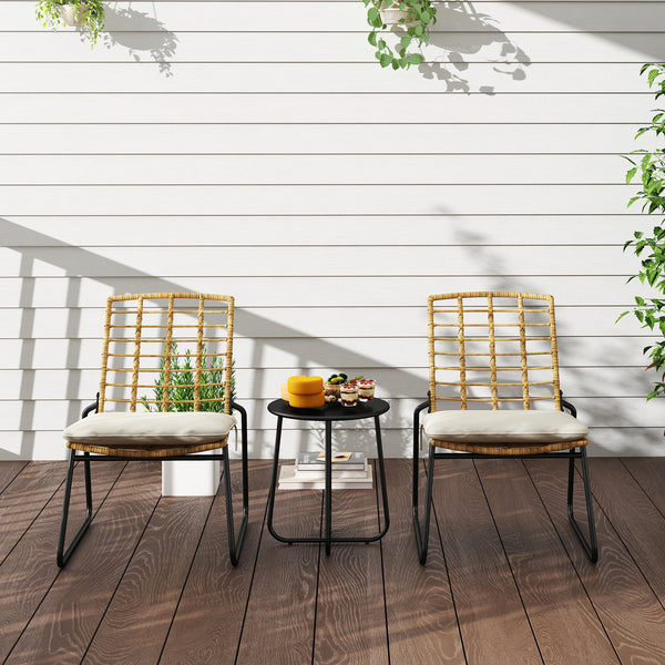 Gartenmöbel Set Rattan mit 2 Stühlen 1 Tisch und Sitzkissen beige braun