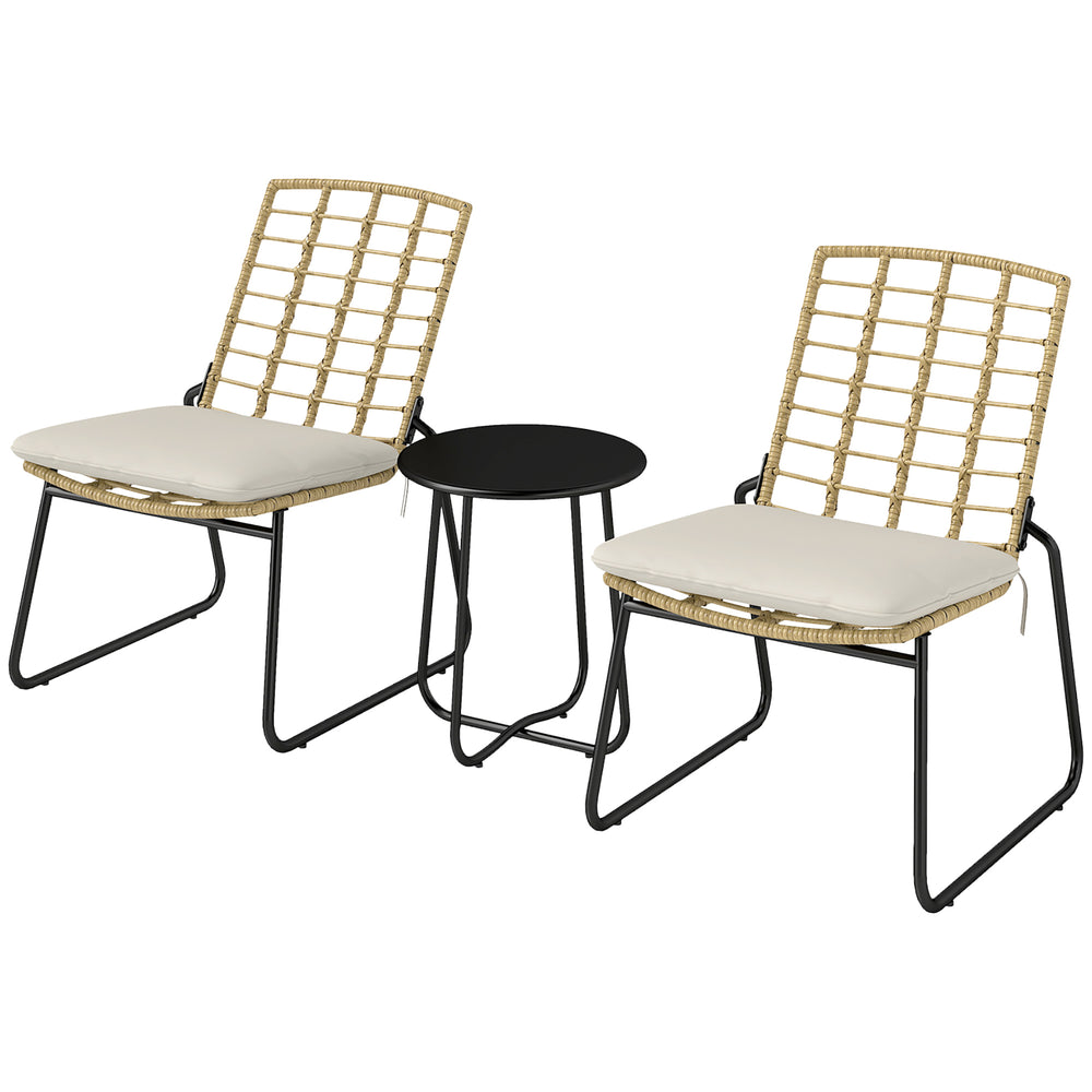 Gartenmöbel Set Rattan mit 2 Stühlen 1 Tisch und Sitzkissen beige braun