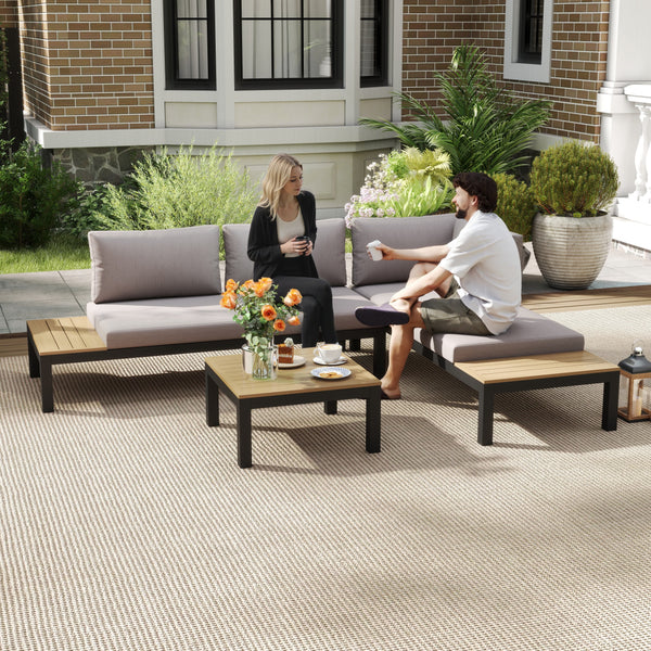 Gartenmöbel-Set für 3 Personen mit Sofa Beistelltisch und Kissen