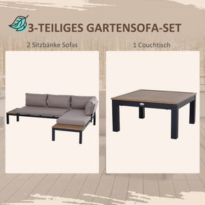 Gartenmöbel-Set für 3 Personen mit Sofa Beistelltisch und Kissen