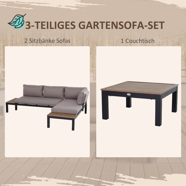 Gartenmöbel-Set für 3 Personen mit Sofa Beistelltisch und Kissen
