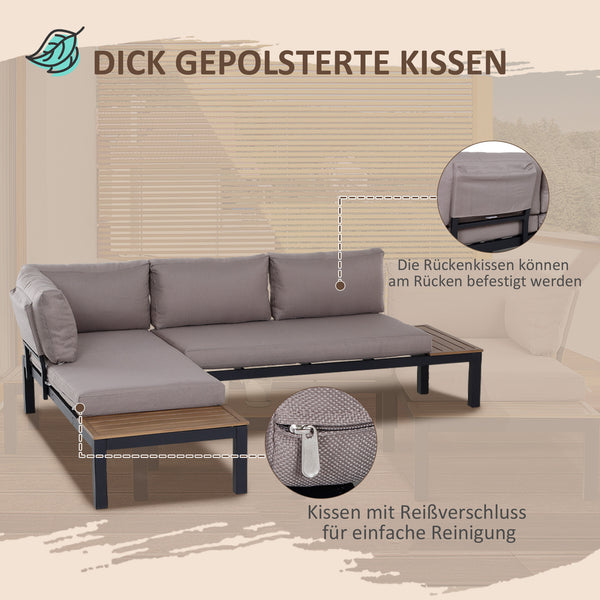 Gartenmöbel-Set für 3 Personen mit Sofa Beistelltisch und Kissen