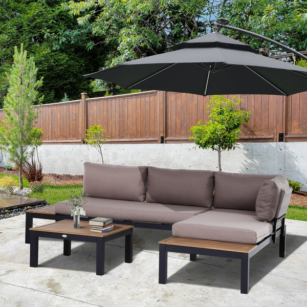 Gartenmöbel-Set für 3 Personen mit Sofa Beistelltisch und Kissen