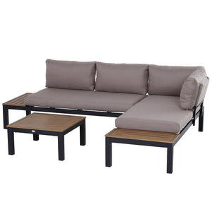 Gartenmöbel-Set für 3 Personen mit Sofa Beistelltisch und Kissen