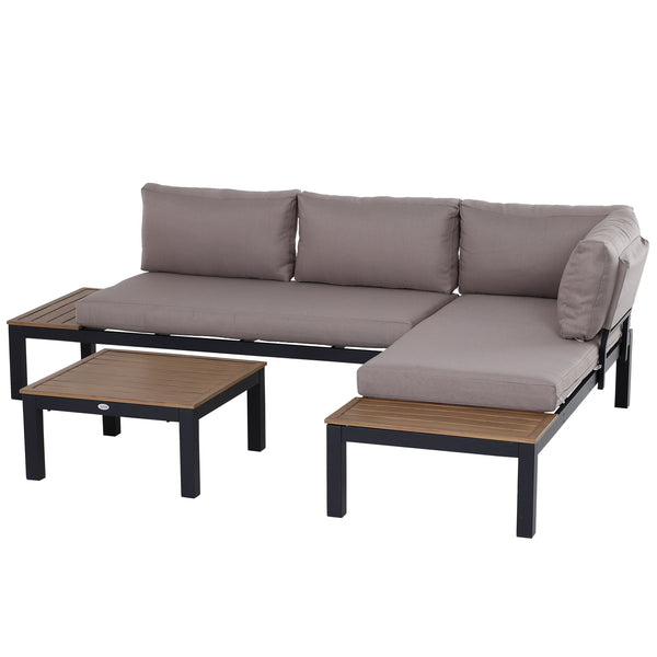 Gartenmöbel-Set für 3 Personen mit Sofa Beistelltisch und Kissen