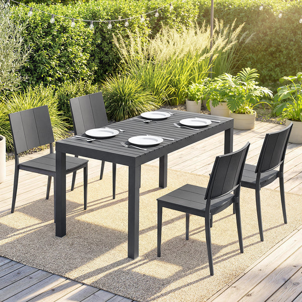 Gartenmöbel Set für 4 Personen mit Tisch und Stühlen dunkelgrau