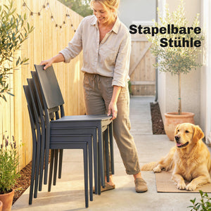 Gartenmöbel Set für 4 Personen mit Tisch und Stühlen dunkelgrau