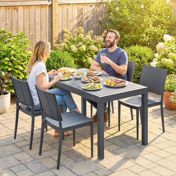 Gartenmöbel Set für 4 Personen mit Tisch und Stühlen dunkelgrau