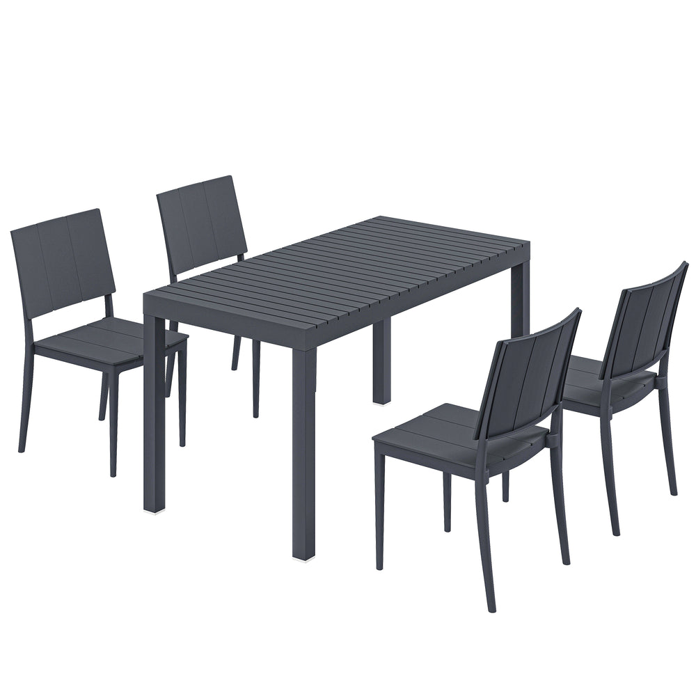 Gartenmöbel Set für 4 Personen mit Tisch und Stühlen dunkelgrau