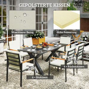 Gartenmöbel Set wetterfest für 6 Personen mit Tisch und Stühlen schwarz grau