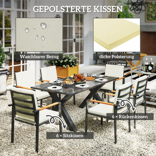 Gartenmöbel Set wetterfest für 6 Personen mit Tisch und Stühlen schwarz grau