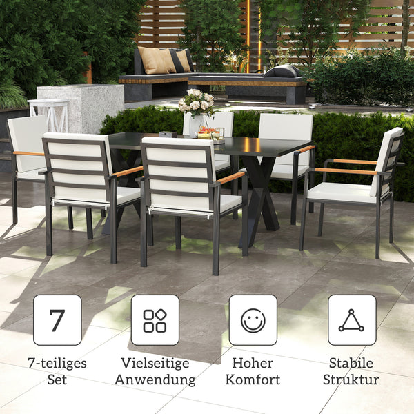 Gartenmöbel Set wetterfest für 6 Personen mit Tisch und Stühlen schwarz grau