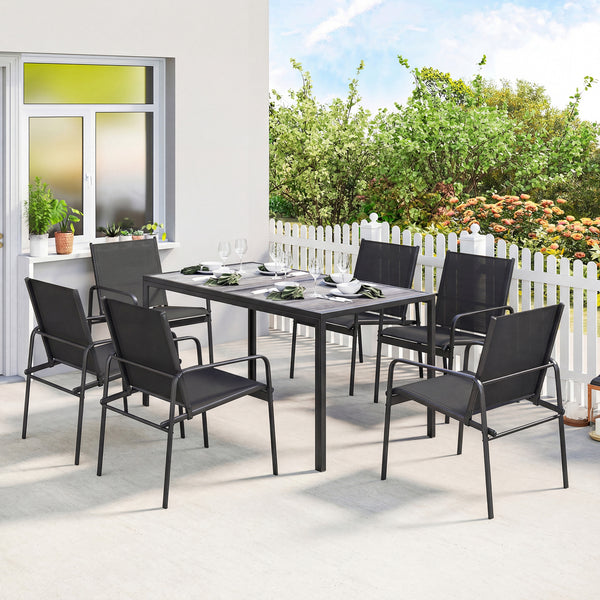 Gartenmöbel Set mit Tisch und 6 Stühlen Holzoptik schwarz