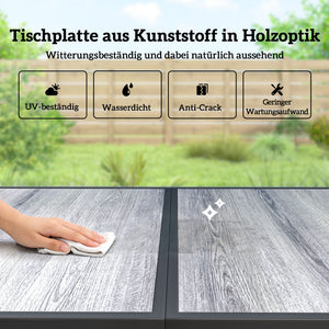 Gartenmöbel Set mit Tisch und 6 Stühlen Holzoptik schwarz