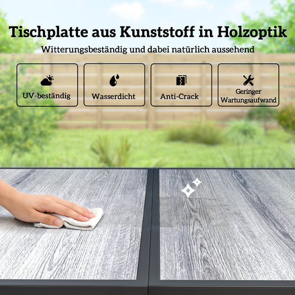 Gartenmöbel Set mit Tisch und 6 Stühlen Holzoptik schwarz