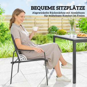 Gartenmöbel Set mit Tisch und 6 Stühlen Holzoptik schwarz